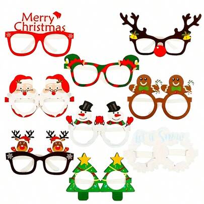 2 Sets Christmas Santa Claus, Christmas Tree, Reindeer Paper Glasses, Frame-Style Christmas Glasses, Photo Props, Halloween, Christmas Event And Party Decorations