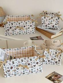 Bear Storage Basket – Hand-Quilted Cute Home Snack Holder, Desktop Small Item Organizer.