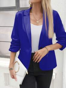 2026 Early Spring Curated Collection Women's Vestidos De Fiesta Elegantes Christmas Outfit Winter Clothes For Women Casual Blazers Open Front Long Sleeve Work Office Suit Jackets Blazer Business Casual Outfits Clasi Solid Color Casual Jacket With Gathered Cuffs, Spring & Autumn,Teacher Outfits For Women Ruched-Sleeve Statement Outerwear,Elegant Commute Blazer Vibrant Statement Style,Polished Retro Vibe,Everyday Eye-Catching Piece Tailored Waist-Fitted Silhouette,Ruched-Sleeve Detail,Minimalist Lapel Collar Basic-Item Color-Contrast Pairing,Dual Office-Date Wear,High-Saturation Hue To Elevate Looks Ruched-Sleeve Design Detail,Tailored Slightly Waist-Fitted,Minimalist Button-Free Silhouette Basic Pieces Balance Bold Hues,Blazer + Casual Wear Mix-And-Match,Office-Date Scene Transition - 寶藍色 - 查看 3