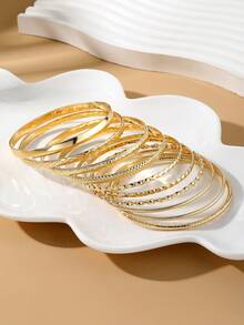 6/7/10 件金属时尚波西米亚风金手链套装 - 金黃色 - 查看 6