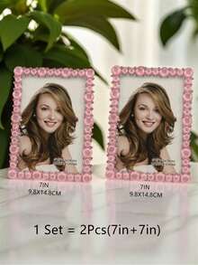 1pc Natural Pink Stone Picture Frame, Modern Style Plastic Material 6-Inch And 7-Inch Rectangle Photo Frame, Suitable For Festival/Celebration Photos And Gift (Random Sheet) - Baby Pink - View 17