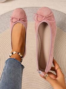 新款时尚简约百搭马卡龙色丝带系带芭蕾平底鞋小众休闲鞋 - 粉色 - 查看 3