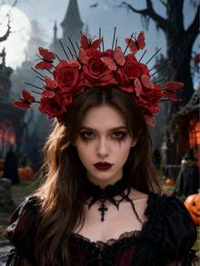 1 Stück Halloween Kopfschmuck Bionik Rose Schmetterling Haarband Party Haaraccessoire Lustiger Haarclip Dark Lolita übertriebener Cosplay Haarreif, Halloween Kostüme Feiertags Grundausstattung, Haarband, Haarreifen