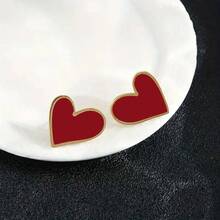 Exquisite And Versatile Black Love Stud Earrings For Women, Niche Earrings, Suitable For Daily, Wedding, Party Wear, Suitable For Wives, Daughters, Good Friends As Birthday Gifts, Holiday Gifts - Gold/red - View 12