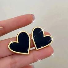 Exquisite And Versatile Black Love Stud Earrings For Women, Niche Earrings, Suitable For Daily, Wedding, Party Wear, Suitable For Wives, Daughters, Good Friends As Birthday Gifts, Holiday Gifts - Gold/red - View 9