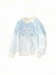 Balabala Girls Faux Mink Knit Sweater, Elsa IP, Winter Warm Pullover, Stylish Casual - Blue and White - View 5