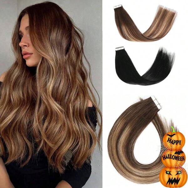 Tape In Hair Extensions Human Hair Ombre Brown Tape In Extensions Remy Human Hair Extensions Tape In Ombre Brown To Caramel Blonde With Brown 20pcs 50g Halloween Costumes