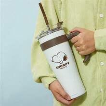 Miniso 系列 1600ml/54.11oz 超大吸管不锈钢杯，动漫卡通便携大容量水瓶，保温杯，咖啡杯 - 褐色 - 查看 5