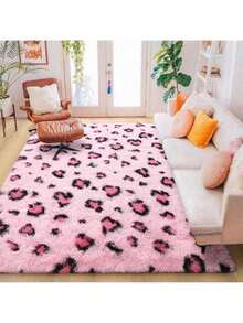 Homore 1pc Leopard Rug,  Pink/Khaki Leopard Rug For Boy Girls Bedroom, Soft Leopard Rug For Living Room Decor, Modern Interior Fluffy Area Rug For Living Room, Bedroom, Fall Decor,Home Decor.,Room Decor,Christmas Decoration,Accent Rug, Floor Covering - 粉色 - 查看 15