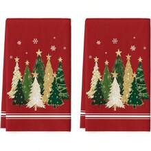 2 piezas Paños de cocina con diseño de árbol de Navidad y estrella, decoración rústica de copos de nieve, regalo de Navidad, súper suaves y absorbentes, paños de cocina para cocinar, hornear, té, trapos de platos, toallas de mano, decoración de cocina, regalo para vecinos, mamá, cumpleaños, regalo de inauguración de casa para amigos, accesorios de cocina, decoraciones, artículos esenciales para el hogar