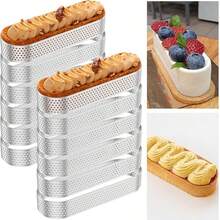 3/6/12/24 قطعة من أطواق الفطائر البيضاوية، قوالب أطواق الفطائر المثقبة، أطواق كيك الموس المصنوعة من الفولاذ المقاوم للصدأ والغير لاصقة، قوالب فطائر الفاكهة الصغيرة، لخبز الموس والكيك الجبني والمافن والفطائر والحلويات