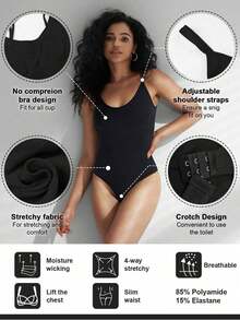 1pc Women Seamless Shaping Bodysuit With Thong Bottom, Slimming Bodyshaper Tummy Control Flat Belly Sheath Jumpsuit Shapewear Waist Trainer Shaper - 黑色 - 查看 3