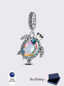 1 Pieces Original 925 Sterling Silver Charms Beads For Women Transparent Sea Turtle Shine Cubic Zirconia Pendants Fits Original Bracelet DIY Making Daily Party Shopping