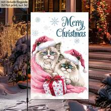 1 pièce Drapeau de jardin de poupée de chiffon à double face, style British Shorthair avec nœud rose et yeux bleus. Décoration en tissu pour les amateurs de chats, facile à accrocher. Drapeau de Noël, drapeaux pour l'extérieur, drapeaux amusants