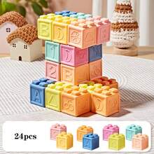 Blocchi per bambini, blocchi per bambini piccoli, giocattoli per impilare e costruire per bambini, 8/16/24/32 blocchi morbidi ed educativi - numeri, forme, blocchi per bambini per festa di nascità, colori, animali - One Two Squeeze - 6 mesi +, giocattoli per impilare per bambini da 1 a 3 anni, colore casuale, per la stagione back-to-school, Ognissanti, Natale