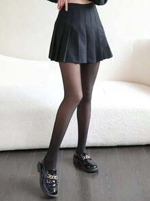 Solid Minimalist Tights Women Spring Autumn High Waisted Stockings Translucent Pantyhose Slim Fitting Leggings Elastic Tight Pants (Suitable 15-20 ℃ ) - màu đen - Xem 2