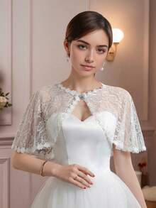 1 件优雅蕾丝新娘披肩，多色婚礼宴会披肩，女士百搭斗篷外套配饰。埃及艳后服装，适合女士节日派对、舞会礼服 - 彩色 - 查看 7