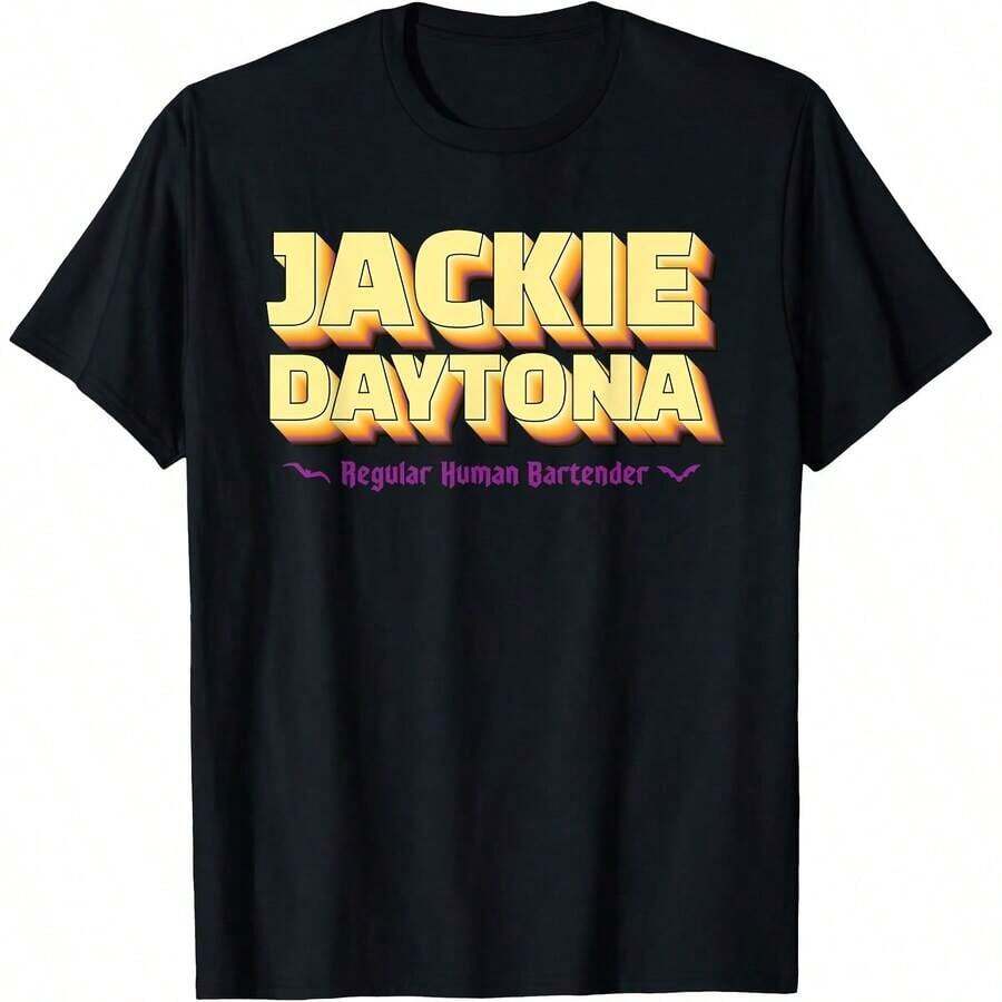 Camiseta de diseño retro de barman humano regular Jackie - Negro - Ver 1