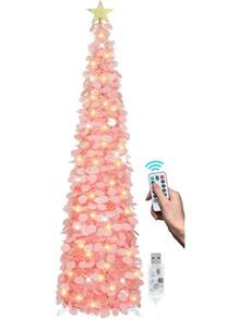 Árbol de Navidad artificial desplegable de 1.8 metros con 100 luces LED con cronómetro, árbol de Navidad de oropel verde, decoración de festividades para el hogar, oficina, fiesta - Rosa - Ver 13