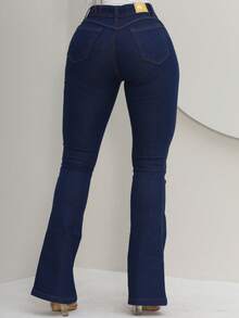 Women's Flare Jeans, High Waist, Bell Bottom - 藏蓝色 - 查看 8
