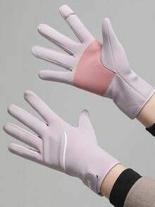 1 Pair Solid Color Casual Knitted Fabric Warm Gloves, Waterproof For Women, Suitable For Outdoor Sports, Cycling, Motorcycle, Bike, All Season, Touchscreen Capability, Thermal Lined