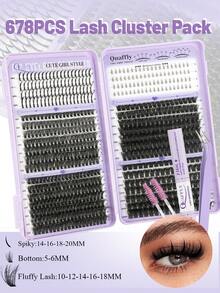 678PCS Lash Clusters With Spikes Wispy Eyelash Clusters Kit 14-20mm Spikes Lash ClustersVolume Cluster Eyelash Extensions Lash Clusters Kit Individual Lashes With Lash Bond And Seal (40D 60D 80D 100D,10-18mm) - 黑色 - 查看 2