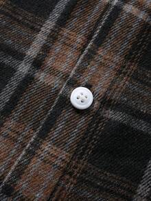 Men's Long Sleeve Brushed Plaid Shirt, Casual, New, Black/Coffee Color, Autumn/Winter - 咖啡棕 - 查看 5