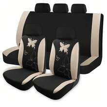 5 Seat Cloth Butterfly Car Seat Covers Full Set Fashion Universal Lady Woman Female Rear Solid Bench Cover - Màu be - Xem 6