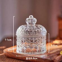 1 件奢华、复古、高端玻璃化妆品展示托盘，皇冠形浮雕复古水晶容器，咖啡玻璃糖果储物罐，密封罐，适用于假日海滩、浴室收藏、卧室收藏，大容量 - 彩色 - 查看 8