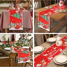 1pc Christmas Table Runner,Santa Claus Christmas Decorations Table Runner Red Merry Xmas Table Runner Buffalo Check Plaid Party Decor Winter Holiday Kitchen Dining Table Decoration For Indoor Home
