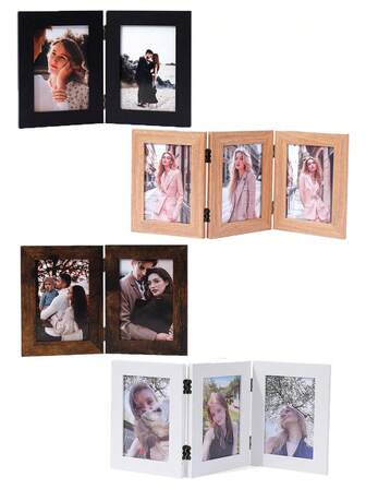 1pc 4"X6" Double Picture Frame With Hinges, Foldable Family Photo Frame, Plastic Collage Frame For Home And Office Desk Decor Gifts Birthday Graduation
