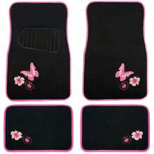 4pcs/Set Butterfly Embroidered Car Floor Mats - 4-piece Car Carpet Set - View 13