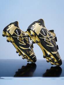 Youth, Campus Student Sports Football Shoes, Football Training Shoes, Football Match Shoes, Soft Spikes Anti-Slip, Long Spikes Anti-Slip, Hook And Loop Convenient To Wear (Asymmetrical Camouflage Pattern On Uppers) - Gold - View 1