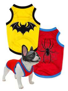 LUCKIE LABO 2pcs Spider & Bat Print Polyester Anti-Flea, Hair Loss Reducing, Insulation & Breathable Pet Vest For Indoor & Outdoor Use - Multicolor - View 14