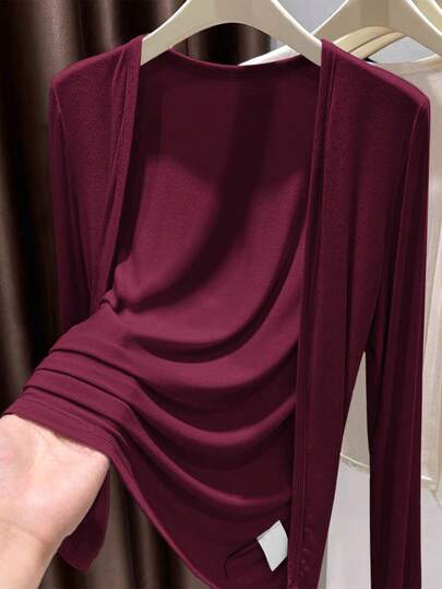 Chaqueta de punto sin hebilla de unicolor, estilo versátil, casual y lindo para mujer en otoño e invierno, atuendo básico para conciertos de Halloween para mujeres, chaqueta ligera