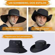 AI-PIKA Sombreros del Sol para Hombre,Sombreros para Hombre con Protección UV UPF 50+,ala Ancha,Impermeables,Transpirables para Ciclismo,Acampar,Pescar,Caminar - Negro - Ver 6
