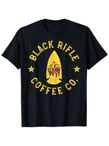 BLACK RIFLE COFFEE CO. Vintage Graphic Tee   Men's Black Short Sleeve T Shirt With Distressed Yellow Design & Volcano Art   Casual Crew Neck Top   S XXXL - màu đen - Xem 1