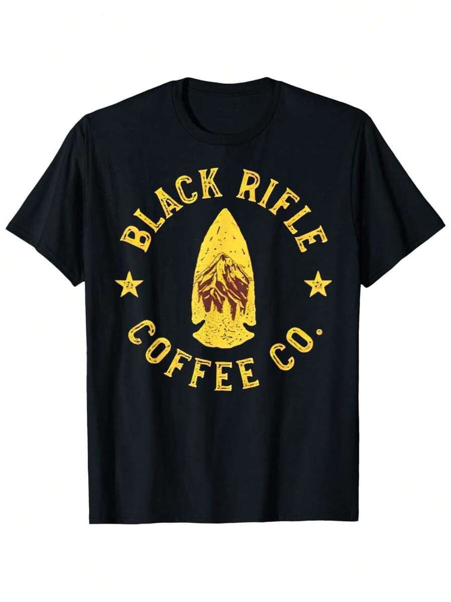 BLACK RIFLE COFFEE CO. Vintage Graphic Tee   Men's Black Short Sleeve T Shirt With Distressed Yellow Design & Volcano Art   Casual Crew Neck Top   S XXXL - màu đen - Xem 1
