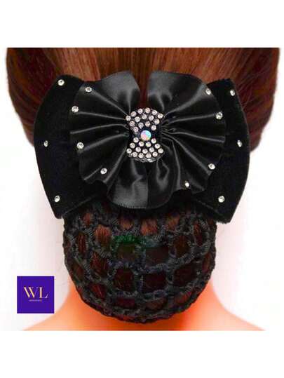 Kit 3 Peças Presilha Laço Com Redinha Para Cabelo Coque Profissional Reforçada Acessório Penteado Ballet Dança Salão Academia Elegante