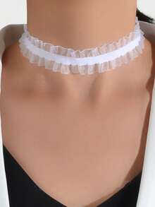 1pc Elegant Retro 90s White Lace Elastic Tattoo Chokers Collar Necklace Women Party Jewelry Accessories