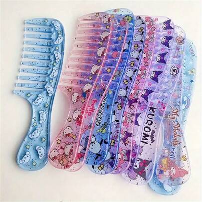 Sanrio [ Authorized ] Sanrio Cartoon Hello Kitty Kuromi Cinnamon Roll Melody Cute Mini Comb, Coarse Toothed Soft Girl Portable Makeup Comb, Hairpin Comb, Birthday Gift, Christmas Gift