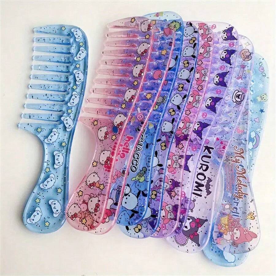 [ Authorized ] Sanrio Cartoon Hello Kitty Kuromi Cinnamon Roll Melody Cute Mini Comb, Coarse Toothed Soft Girl Portable Makeup Comb, Hairpin Comb, Birthday Gift, Christmas Gift