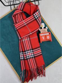 1 件男士纯色围巾，带流苏装饰，百搭保暖冬季配饰，礼物 - 彩色 - 查看 4