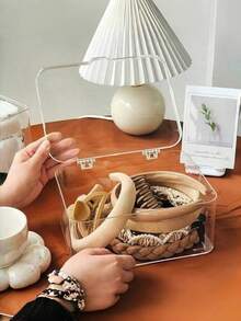 1 szt. Przezroczyste akrylowe pudełko do przechowywania akcesoriów do włosów z klapką, przezroczyste, pyłoszczelne, na spinki do włosów, opaski na głowę, gumki do włosów, spinki do włosów i drobne akcesoria, idealne do toaletki, komody, łazienki i na prezent