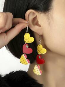 1 对休闲亚克力铅笔尺苹果形印花心形吊坠耳环，适合女士女孩，适合返校季或教师节配饰珠宝 - 彩色 - 查看 5