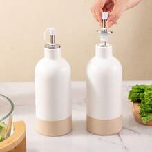 1/2 件陶瓷橄榄油分配瓶，430 毫升/15.2 盎司现代简约风格橄榄油和醋分配瓶，带不锈钢倒油器，适用于储存醋、酱油、咖啡糖浆、液体、乔迁和节日礼物 - 彩色 - 查看 6