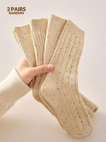 2 Paar Damen Punkte Garn Socken, einfach und lässig, Mittelhoch Socken, Crew Socken, dick & warm & weich & bequem, weiße Socken, Bodensocken in Zufallsfarben, geeignet für den täglichen Gebrauch und Ausflüge, für Herbst & Winter