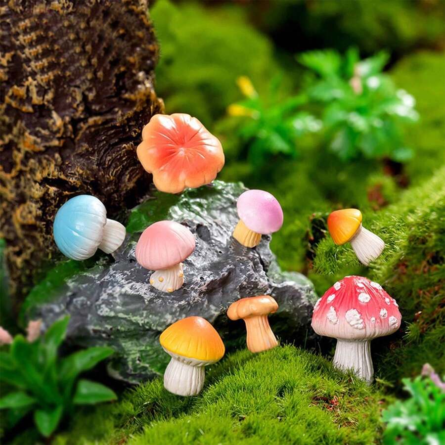 Mini Cogumelos de Resina, Enfeites de Cogumelos de Jardim de Fadas Fofos, Cogumelos de Jardim Minúsculos, Paisagem de Musgo para Artesanato DIY, Bolo, Decoração Externa