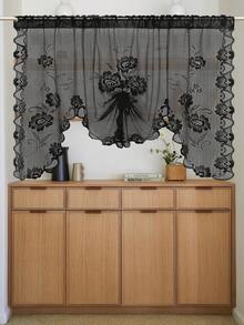 1 pieza Cortina de cocina de unicolor con diseño de bolsillo para barra, cortina transparente y ligera, adecuada como divisor de habitaciones para dormitorio, sala de estar, comedor y decoración de cocina. Cortinas de encaje floral translúcidas, elegantes y de moda, adecuadas para la decoración de la sala de estar y el dormitorio. - Multicolor - Ver 6