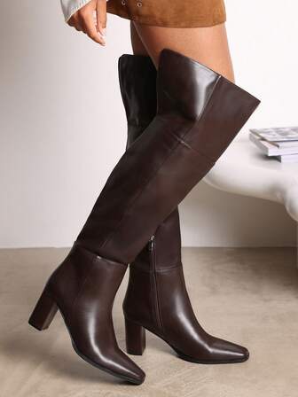 Where’s That From Xenia Over The Knee Heeled Boots In Faux Leather